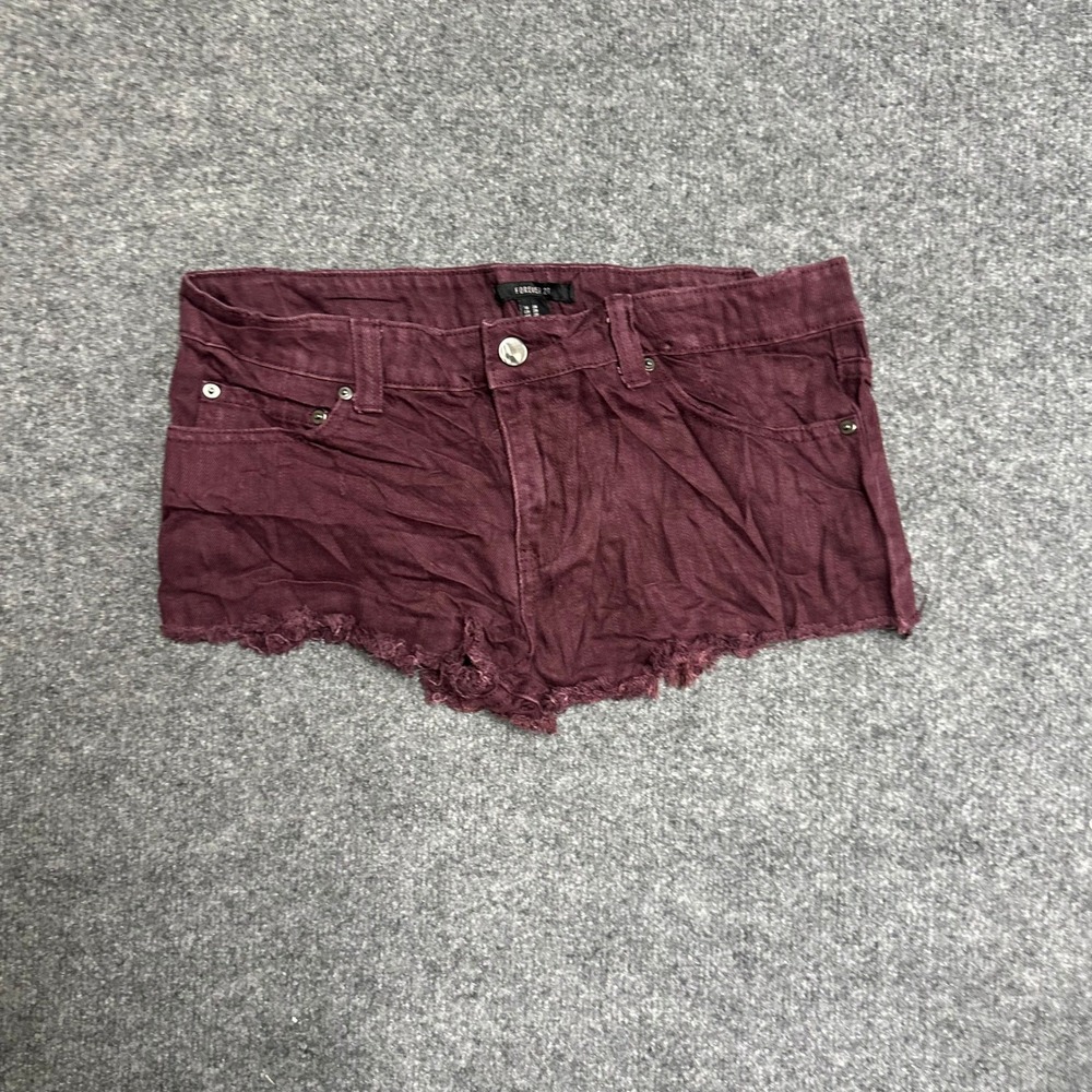 Forever 21 Shorts Womens Size 28 Burgundy Viscose Blend Raw Hem Denim Casual